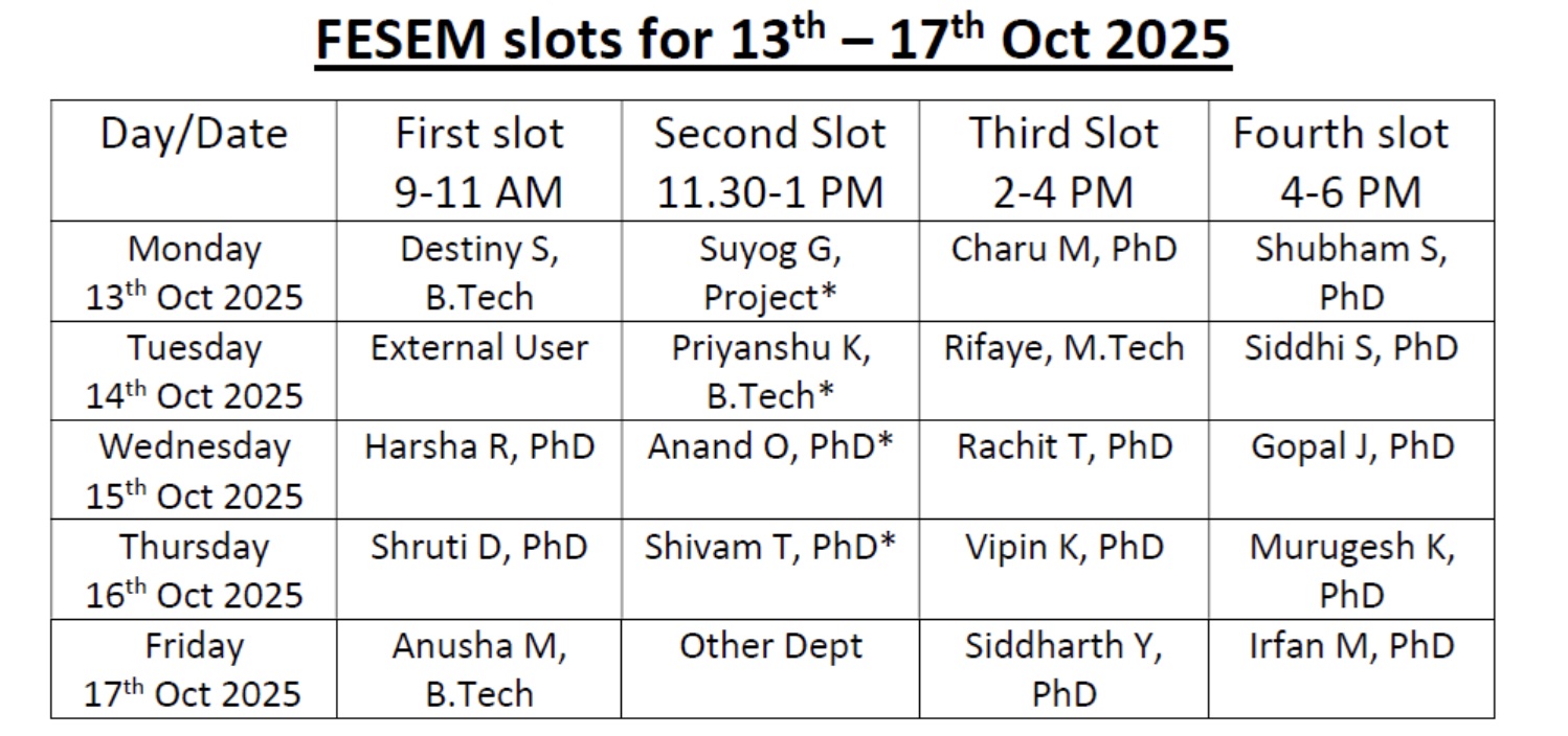 FESEM slots for 13 - 17 Oct